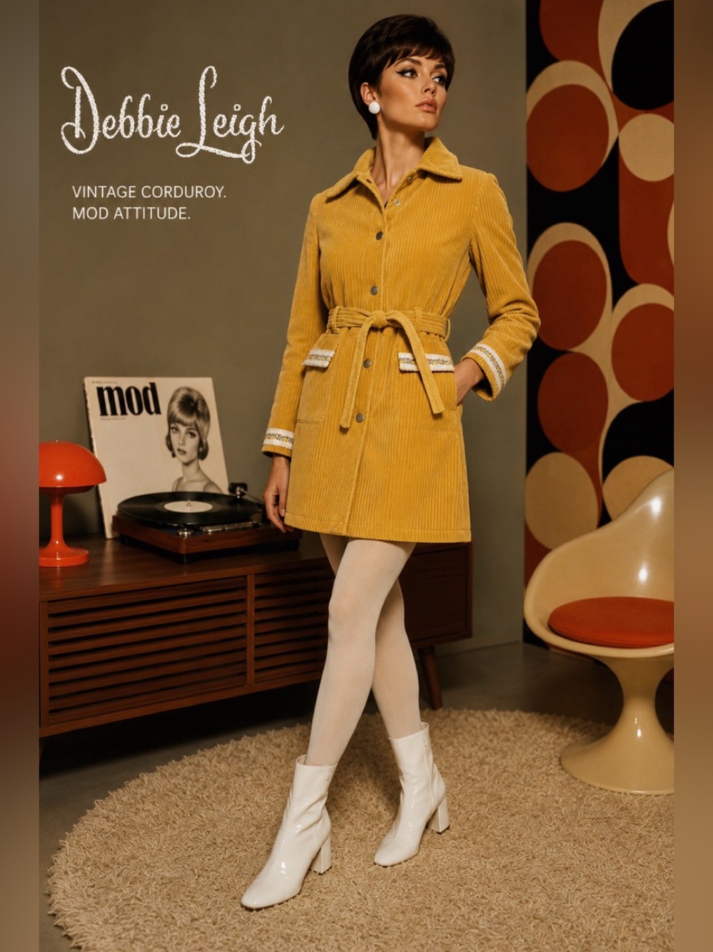 Vintage 70’s  Debbie Leigh Japense Laminated Corduroy Suburban 7/8 Mustard Coat